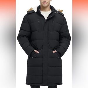 Men's Extra Long Fleece Puffer Jacket Outerwear Winter Coats Hooded Parka Warm